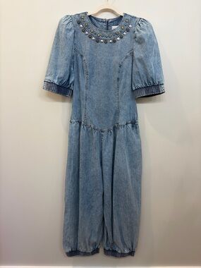 1980s Vintage Acid Washed Megan Moore Denim Jumpsuit Size 8 Small USA Made